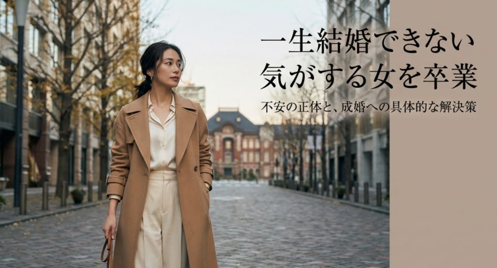 一生結婚できない気がする女を卒業！不安の正体と成婚への解決策を示す画像。
