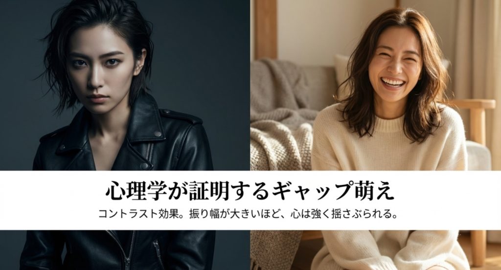 男性心理を揺さぶるギャップ萌えの心理学を示す画像。