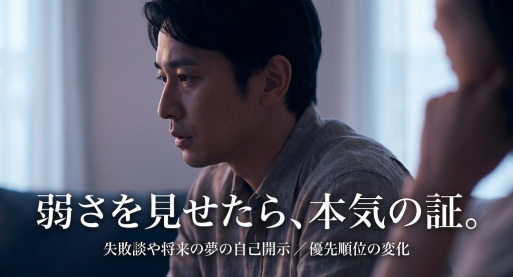 男性が本命の女性に見せる行動変容と自己開示を示す画像