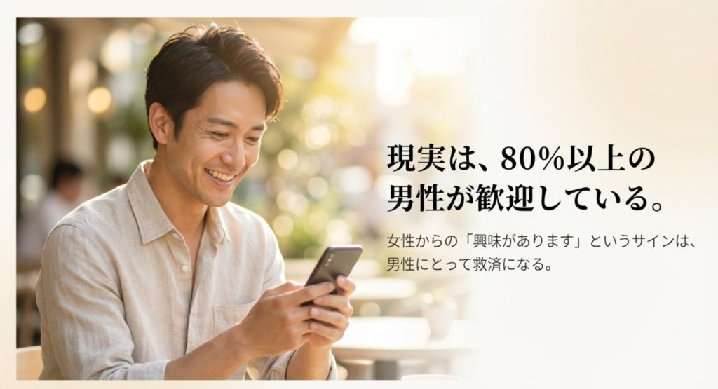 8割以上の男性心理は嬉しいと感じているを示す画像。