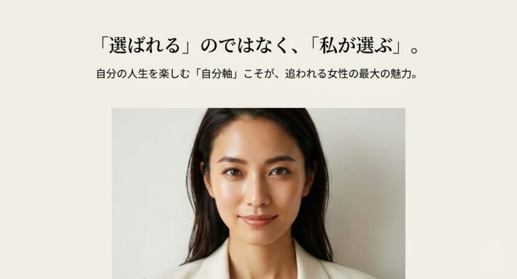 自分軸を大切にすれば追われる女性になれるを示す画像。