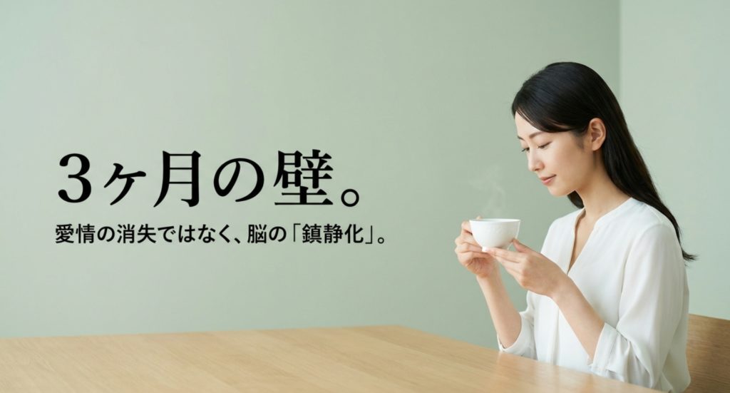 3ヶ月で冷める時期に起こる脳内物質の変化を示す画像。