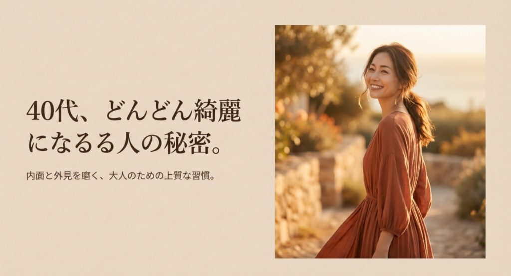 どんどん綺麗になる女性40代の共通点とは?内面と外見を磨く習慣を示す画像