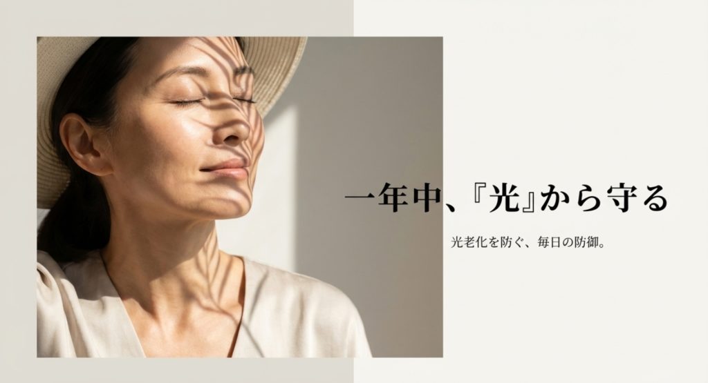 40代のたるみやしみを防ぐ紫外線対策を示す画像