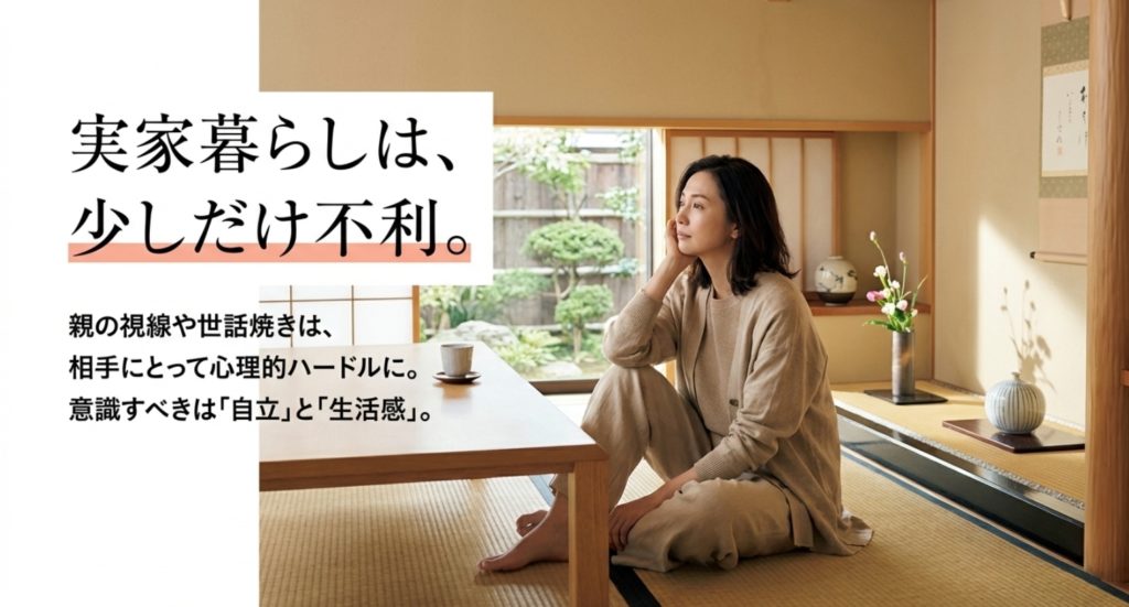 30代で独身の実家暮らしが恋愛に与える影響を示す画像